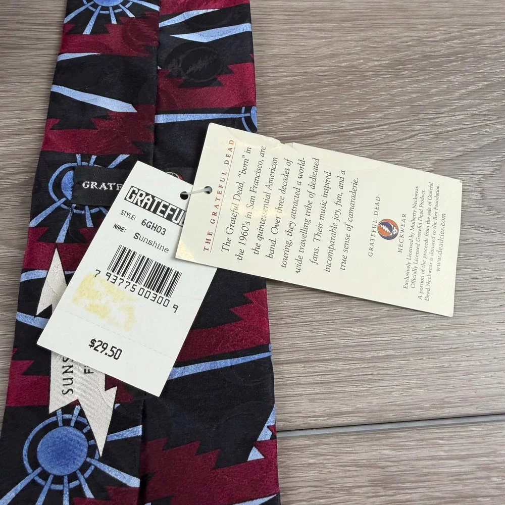 Grateful Dead Mens Necktie Sunshine Daydream Silk Lightning Bolt Black Red OS